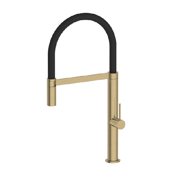 grifo de lujo para fregadero de cocina flexible con función de extracción, grifo mezclador de cocina en acabado dorado cepillado