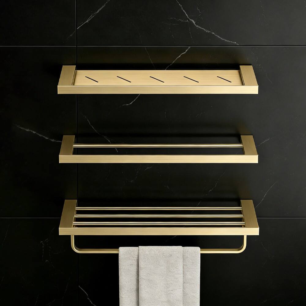 m20 premium brass  glass bathroom hardware set towel rack shelf robe hook-15