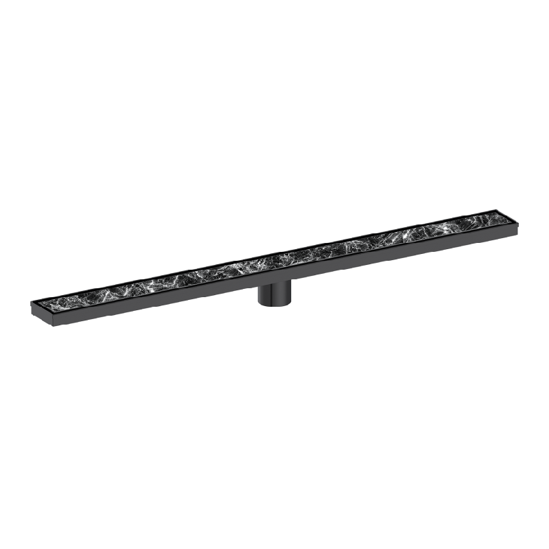 Marble Tile Pattern Linear Floor Drains Collection Brushed Gold Frame for Luxury Projects