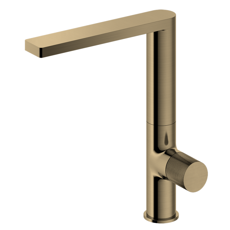 Single Handle Brushed Ti Gold Kitchen Faucet with Extended Square Spout
