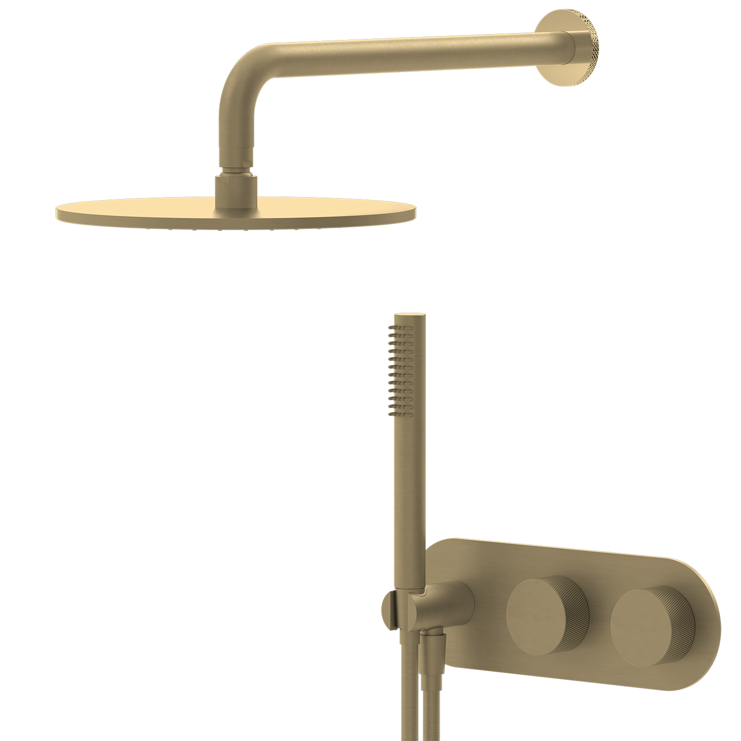 74 Series Concealed Shower Cover with Brushed Brass Handheld and Overhead Shower Dual Controls