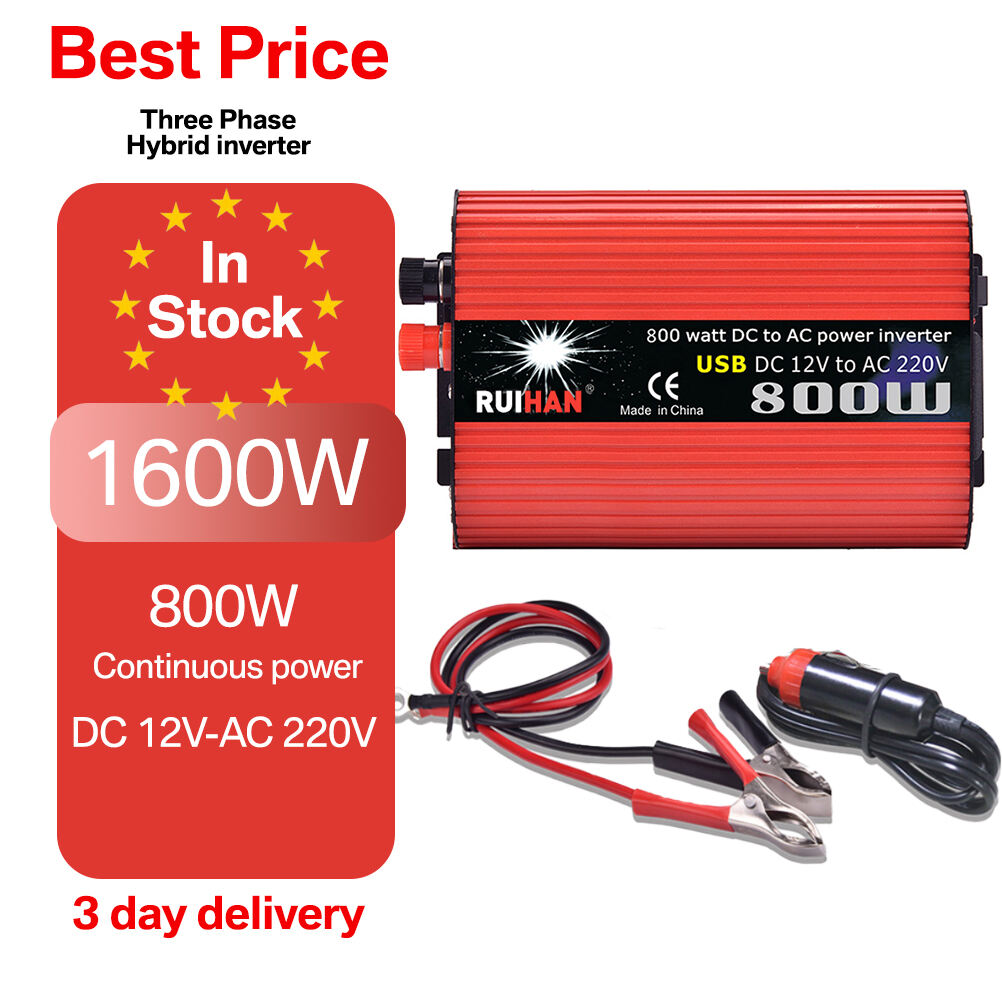 800W 1600W Power Inverter 12V DC to 110V AC Car Plug Adapter Outlet Converter with 2.1A Dual USB AC Car Charger for Laptop Computer