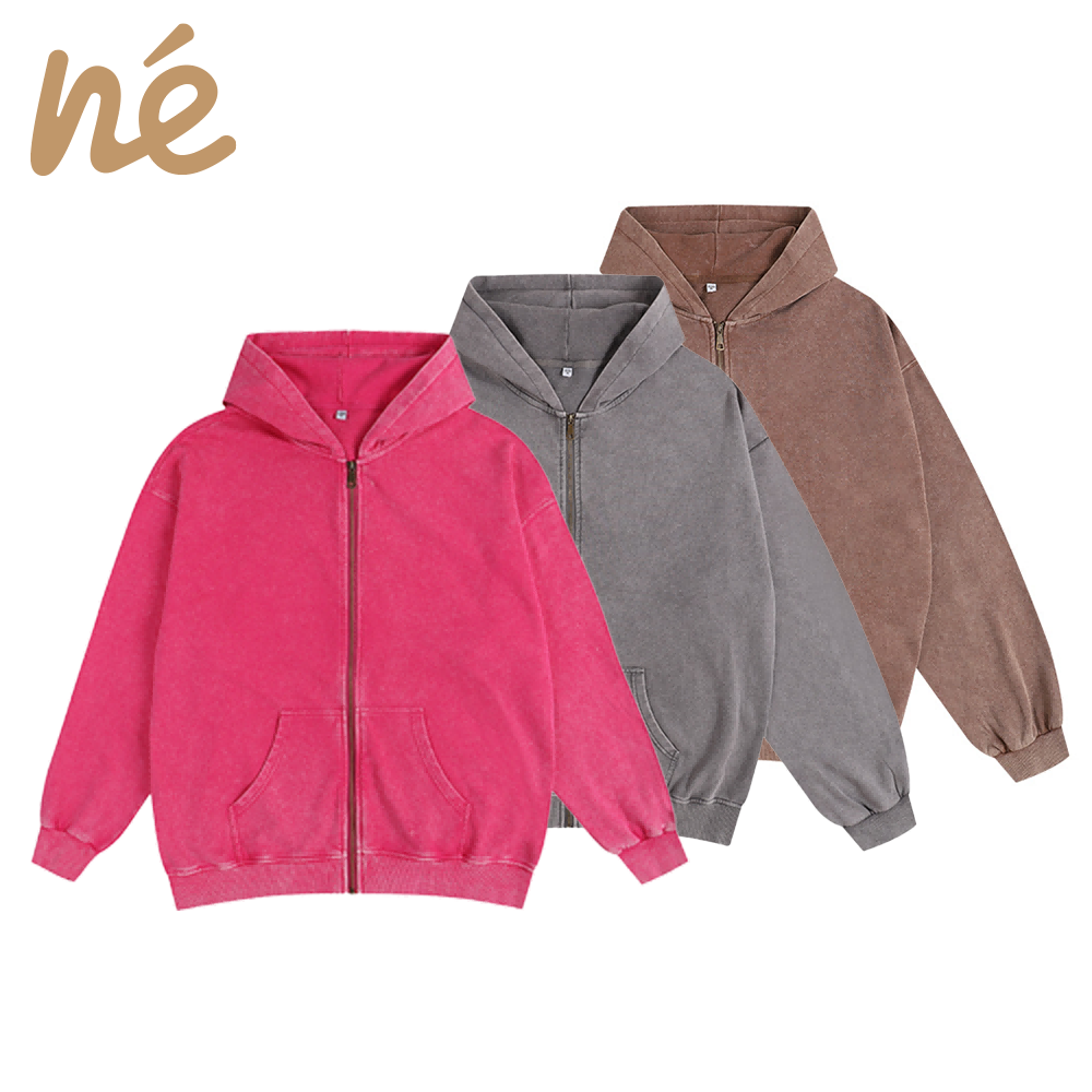 Washed distressed zip up hoodie | Polyester cotton Hoodie
