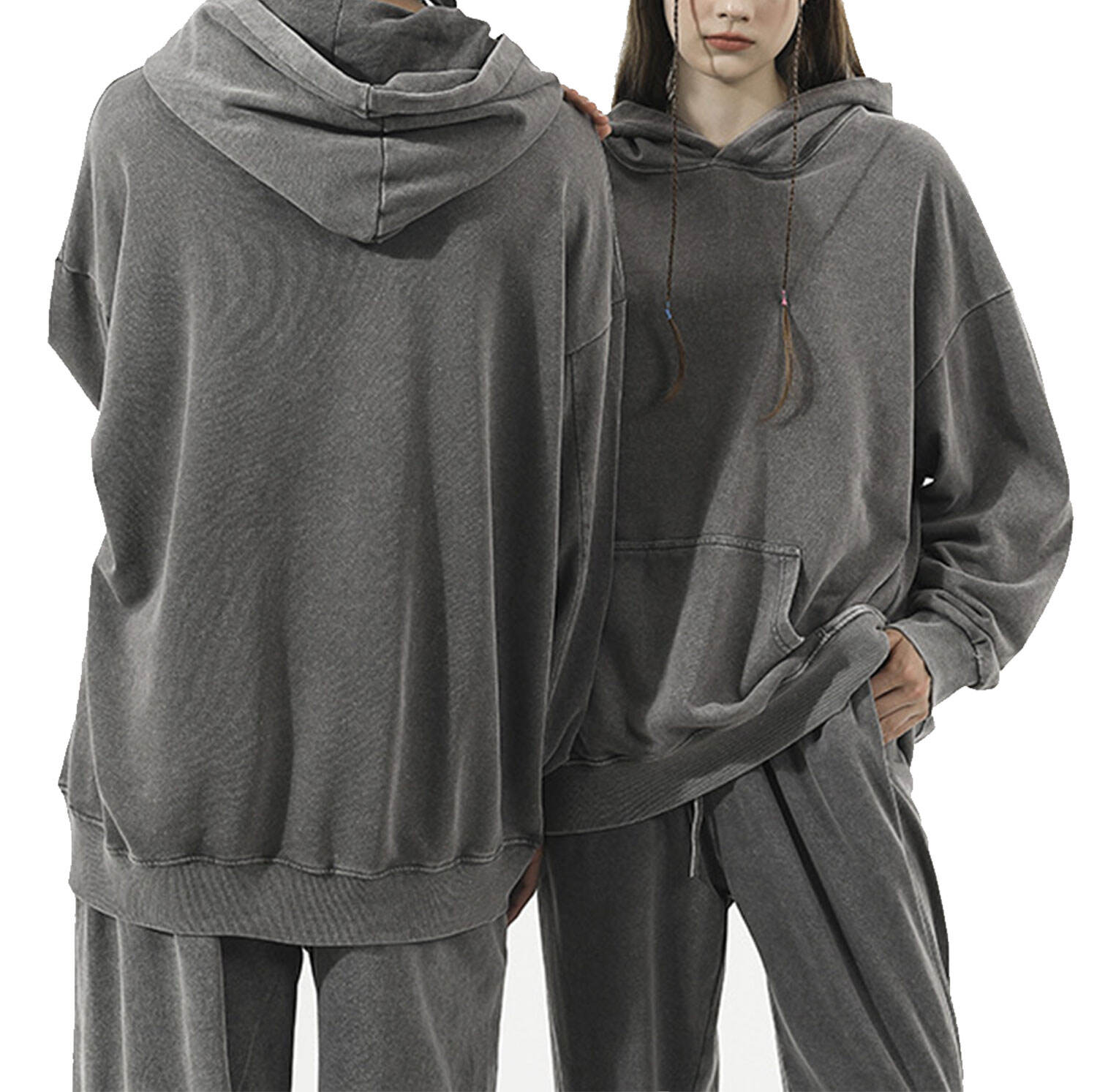 Large Terry Distressed Drop Shoulder Hoodie | Polyester