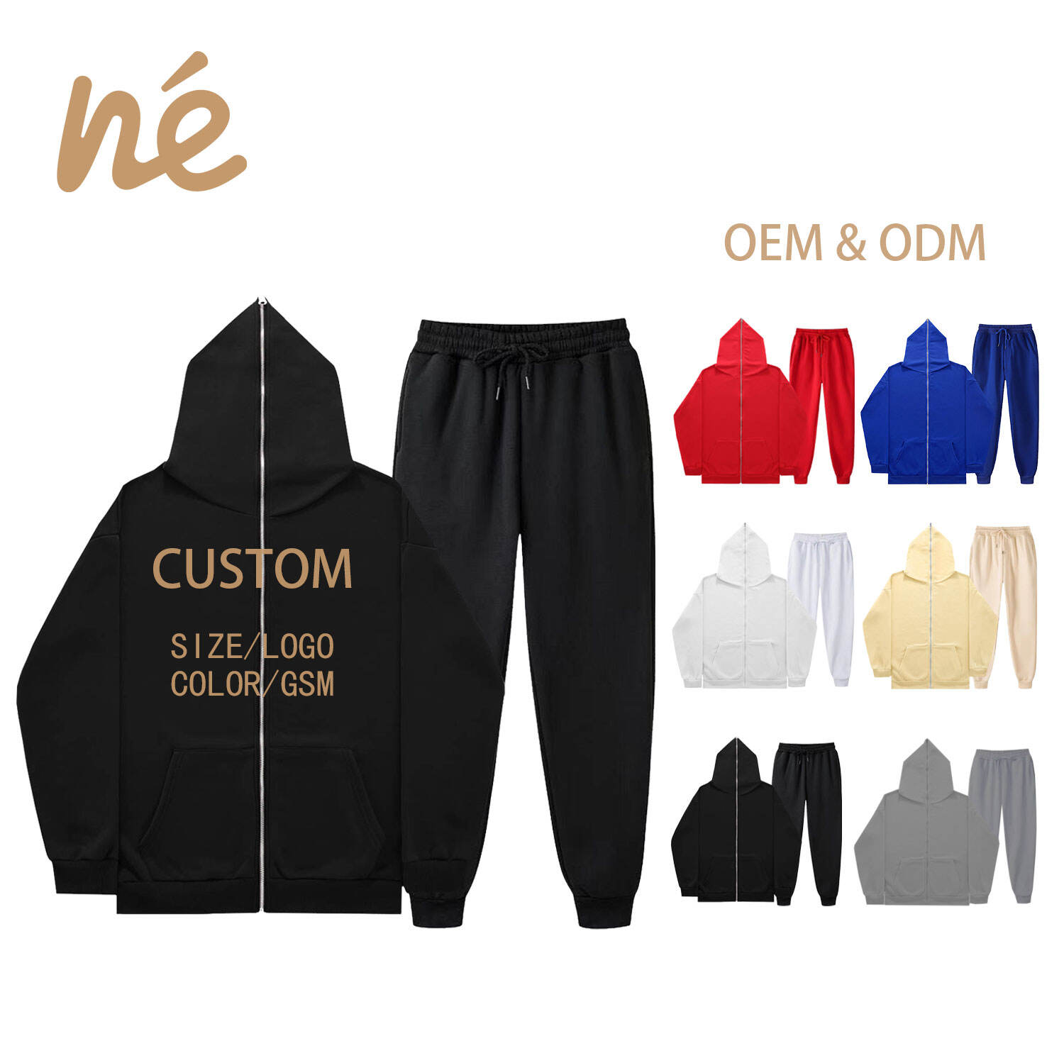 100% Polyester full Zip up Hoodie set
