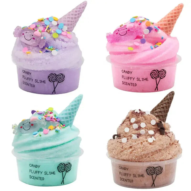 Ice Cream Candy Silk DIY Color Fluffy Cone Clay Cloudy Fidget Slime Toy for Kids