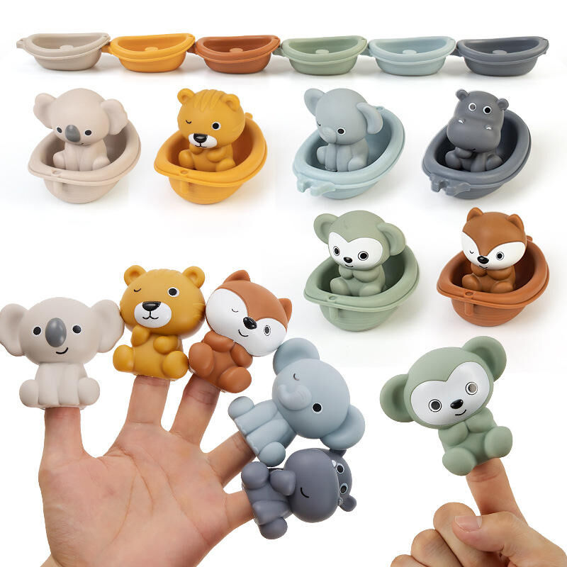 New Vinyl Bath Animal Toys for Children Stackable Bathroom Boat Toys for Children Animal Doll Bath Toy Hot Selling