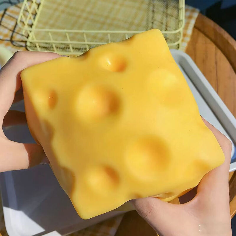 Realistic Simulation Cheese Block Stress Relief Toy Non-Edible Durable TPR Prank Toy for Friends 14 Years & up Available Stock