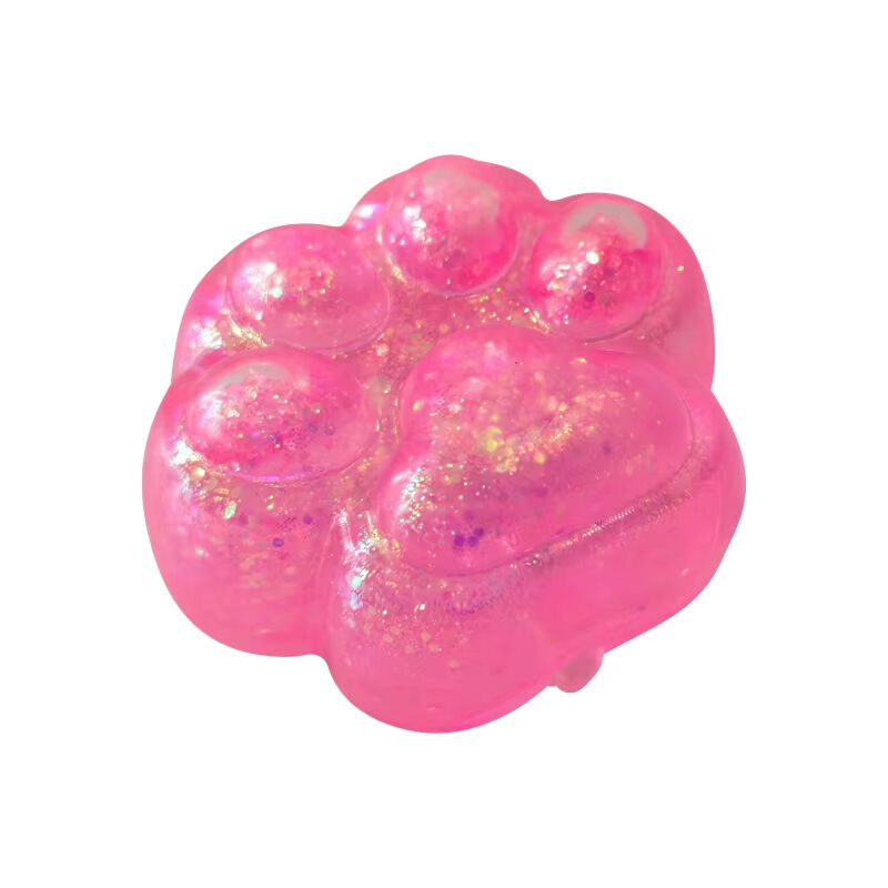 New Cute Cat Foot Silicone Squeeze Clear Cat Paw Pinch Pink Glitter Novelty Stress Relief Squishy Toy