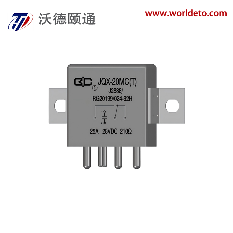 JQX-20MC(T) 25 A bij 28 Vd.c Miniature High-Power Verzegelde gelijkstroom elektromagnetische relais, niet-klemrelais, wijdverspreid gebruikt in lucht- en ruimtevaart, luchtvaart, maritiem, defensie en elektronische systemen voor circuitschakeltoepassingen.