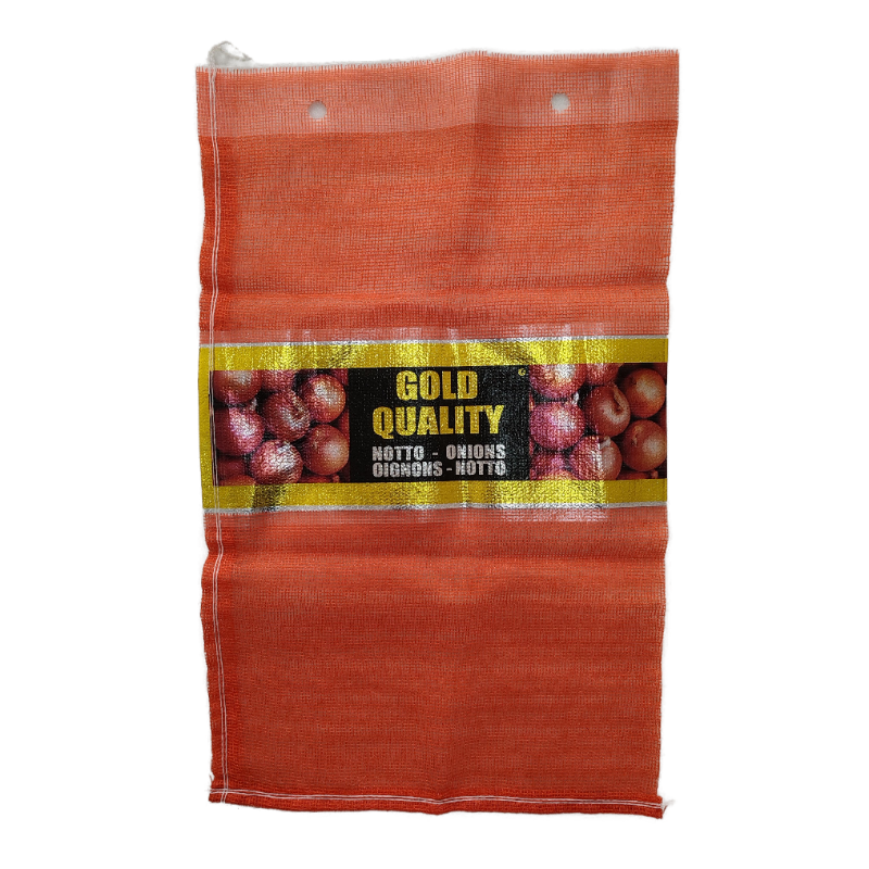 Baxmatic Style PP Leno Mesh Bag with Printed Band Label for Vegetables Fruits Onions Potatoes