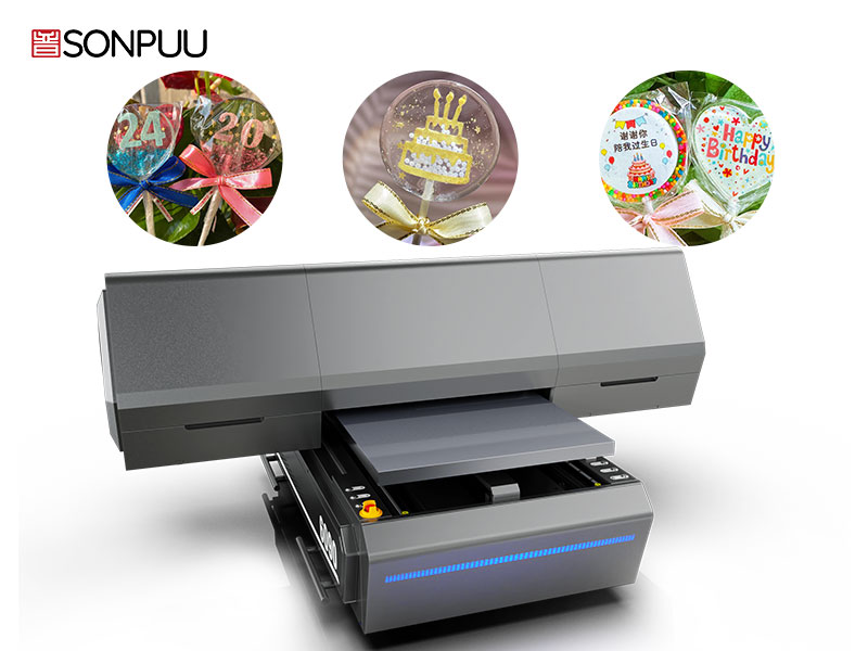 Sonpuu 6090 UV Drukarka umożliwia personalizację opakowań na cukierki w kolorze, idealna do wyjątkowego opakowania