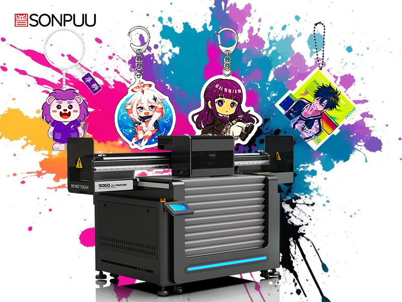 SONPUU 9060UV printer has high precision printing of acrylic keychain maker using scratch resistant UV ink technology