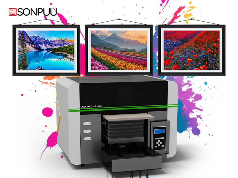 Sonpuu A3 UV Printer: canvas photo printing machine with high precision, vivid colors. Designs stunning canvas photos.