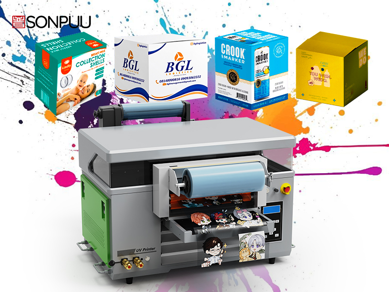 طابعة Sonpuu 4060 UV تستخدم طباعة حبر UV بنظام الطباعة النفاثة المتقدم ويمكنها معالجة المواد ذات السطح المسطح والأسطواني بدقة عالية