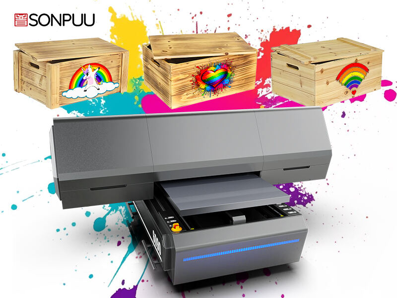 6090UV printer, known for its ability to produce large-scale prints, creates vibrant patterns on wooden crates. For mass production, it's a reliable choice.