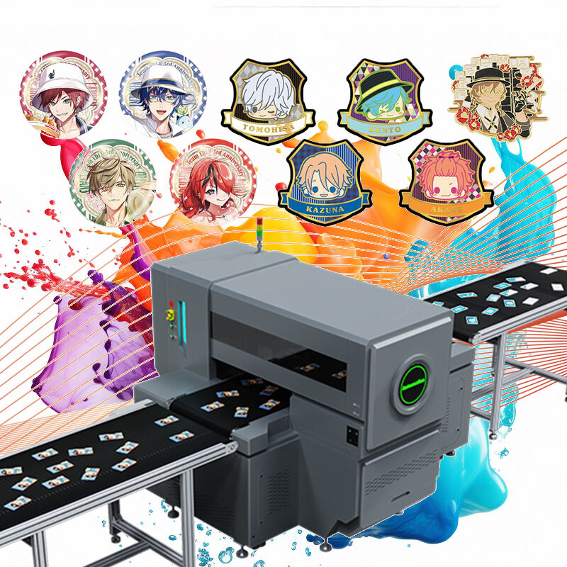 X60 UV printer, industrial-grade performance, batch output of colorful character badges, maximized production efficiency