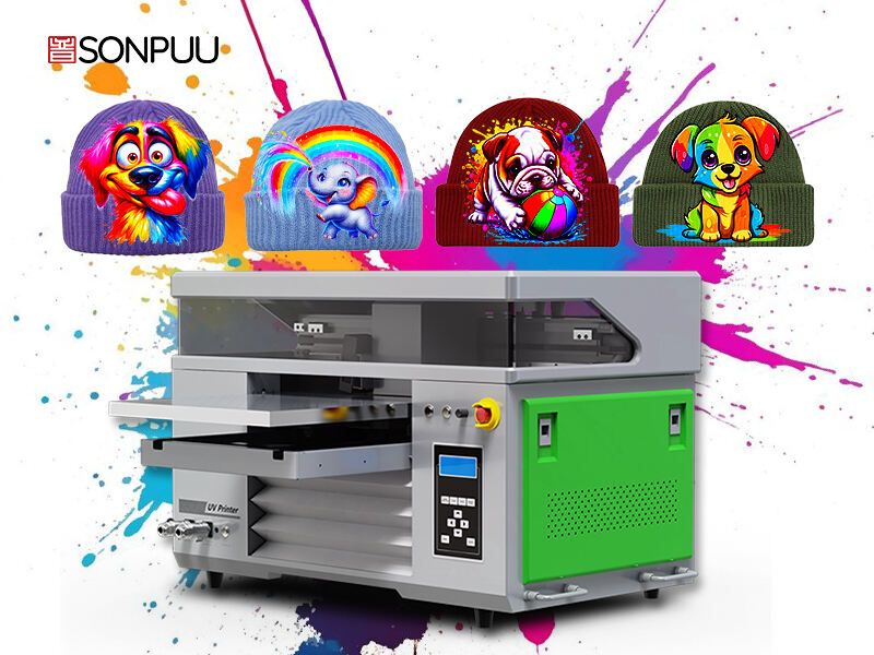 4060UV printer, designed for custom vibrant prints on knit caps, accurately presents cute patterns, illuminating trendy outfits
