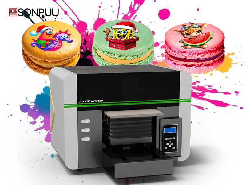 Drukarka UV Sonpuu A3 wykorzystuje tusz spożywczy do tworzenia kolorowych i bezpiecznych wydruków na makaronikach