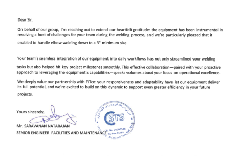 STS lobt FITCO: Ein Partner, der Schweißexzellenz und kundenorientierte Zusammenarbeit definiert