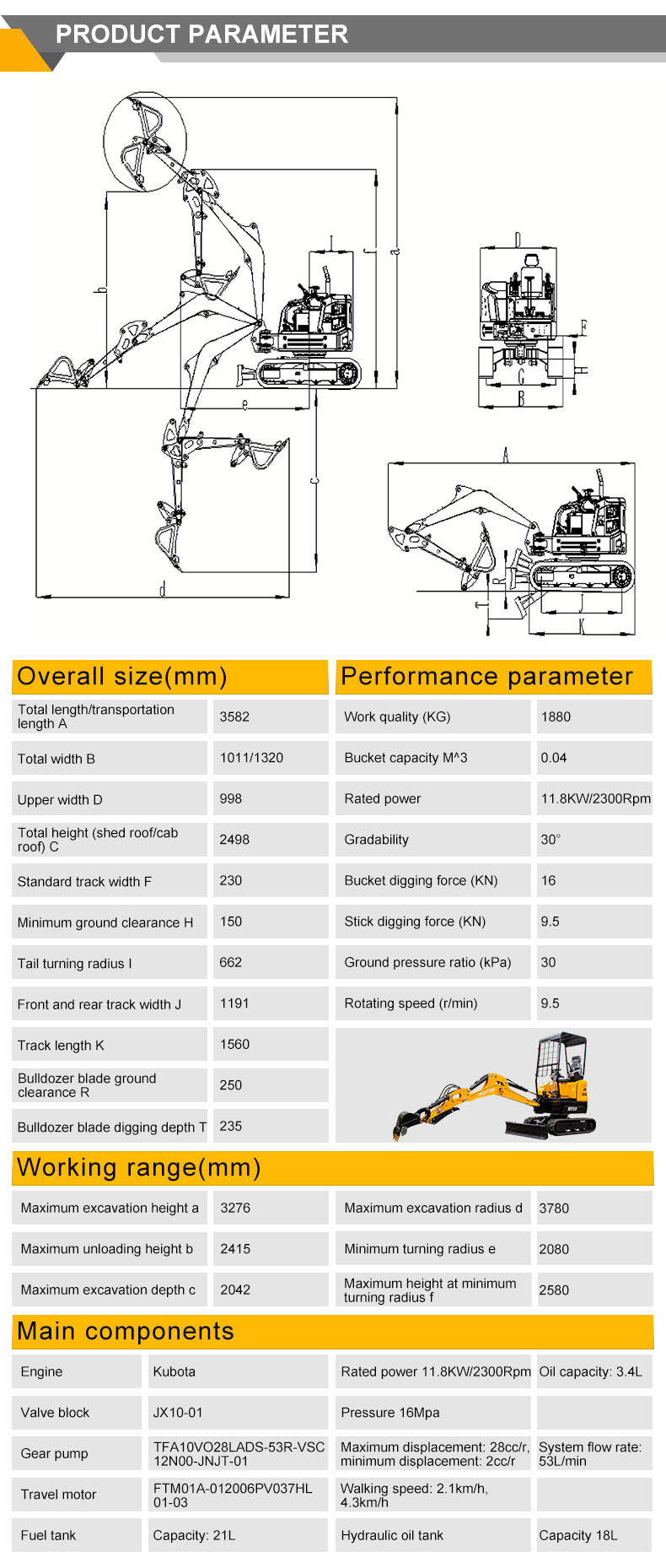 HT-20U Mini Excavator
