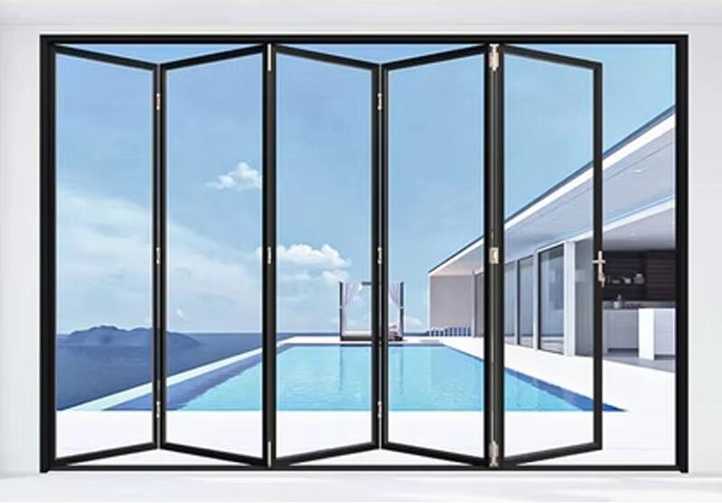 Modern Design Tempered Glass Bifold Door Aluminum Horizontal Sliding Hurricane-Proof Exterior Application Folding Open Style factory