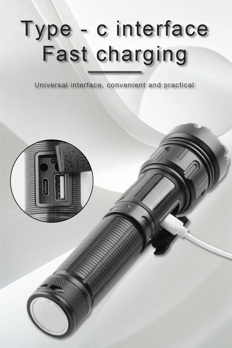 zoomable rechargeable led flashlight with power display and power bank function-10