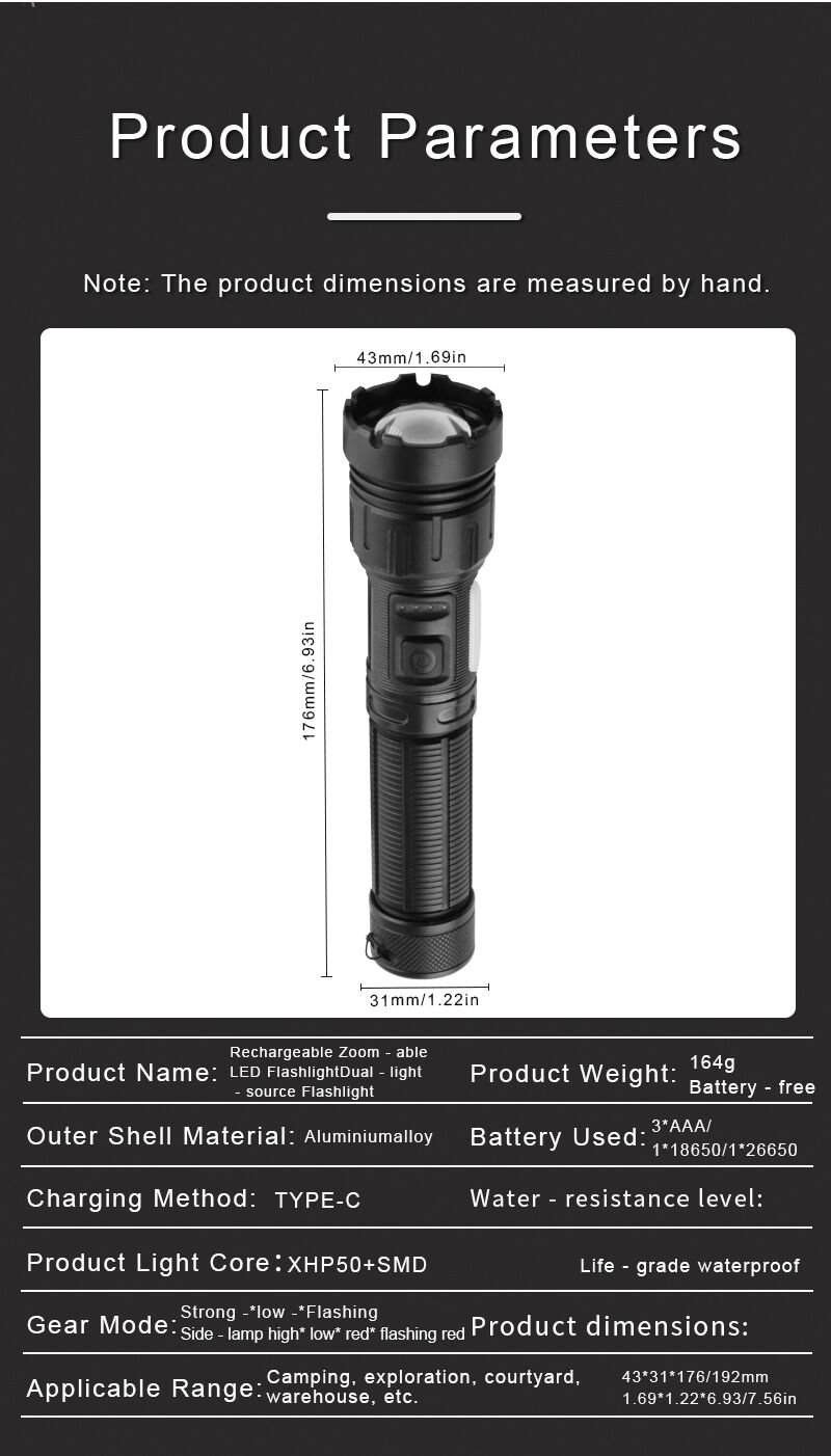 zoomable rechargeable led flashlight with power display and power bank function-13