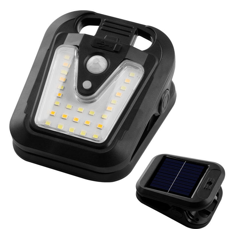 Solar Rechargeable LED Light with PIR Motion Sensor & Clip, USB Type-C