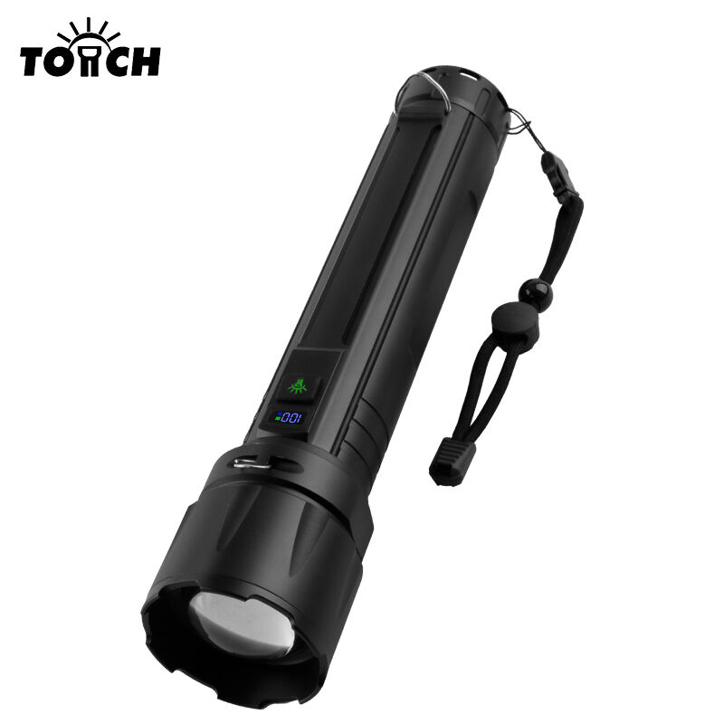 Suuritehoinen suuntausvalokytkimellä varustettu taskulamppu virtapankilla ja digitaalisella näytöllä, USB Type-C