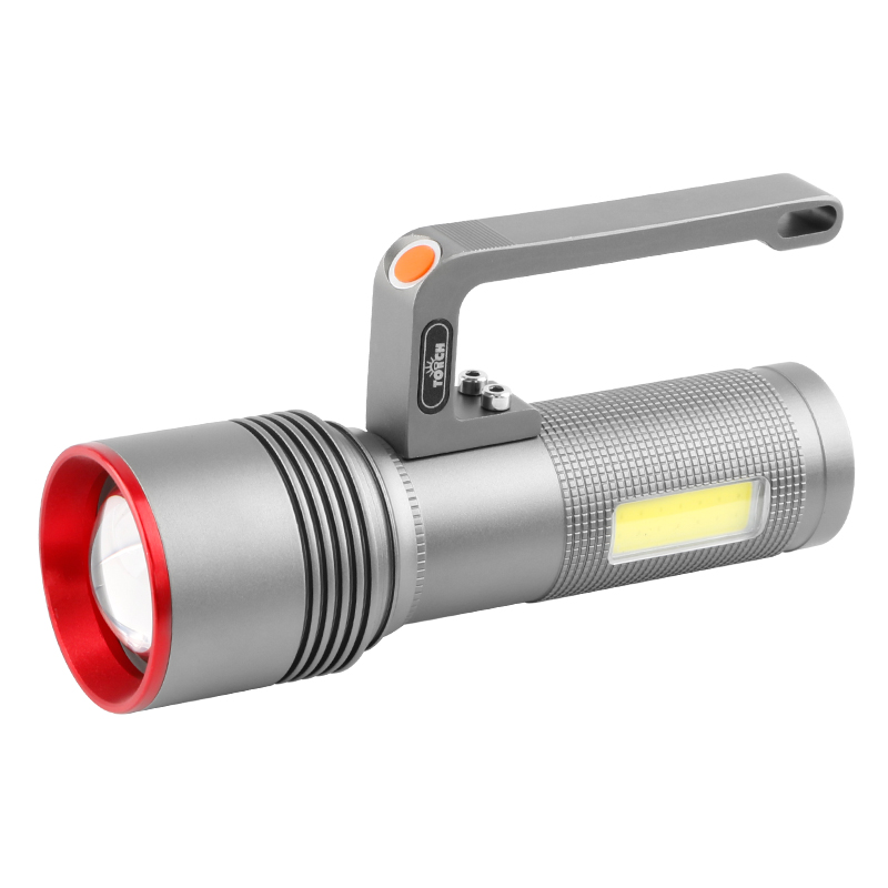 LED Flashlight USB Rechargeable, High Lumens Tactical Light with Sidelight and Handle for Outdoor & Emergency Use