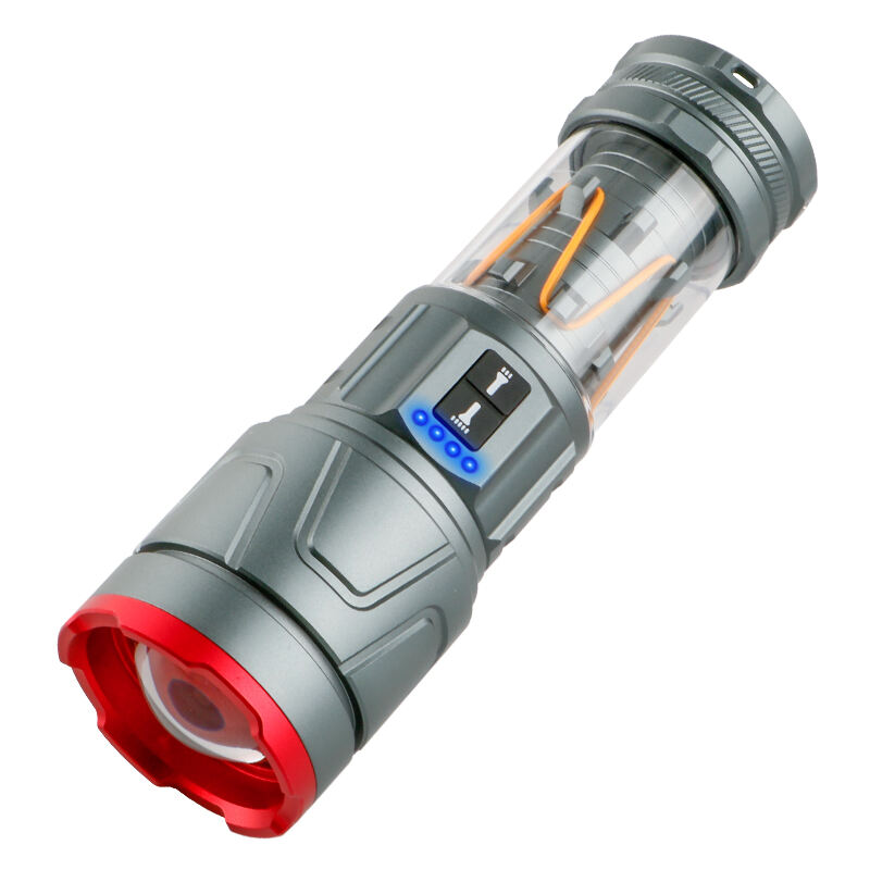 مصباح يدوي قابل للتمديد والتكبير بدقة إضاءة عالية مع ضوء جانبي وخطاف تعليق للاستخدام في العمل والأنشطة الخارجية