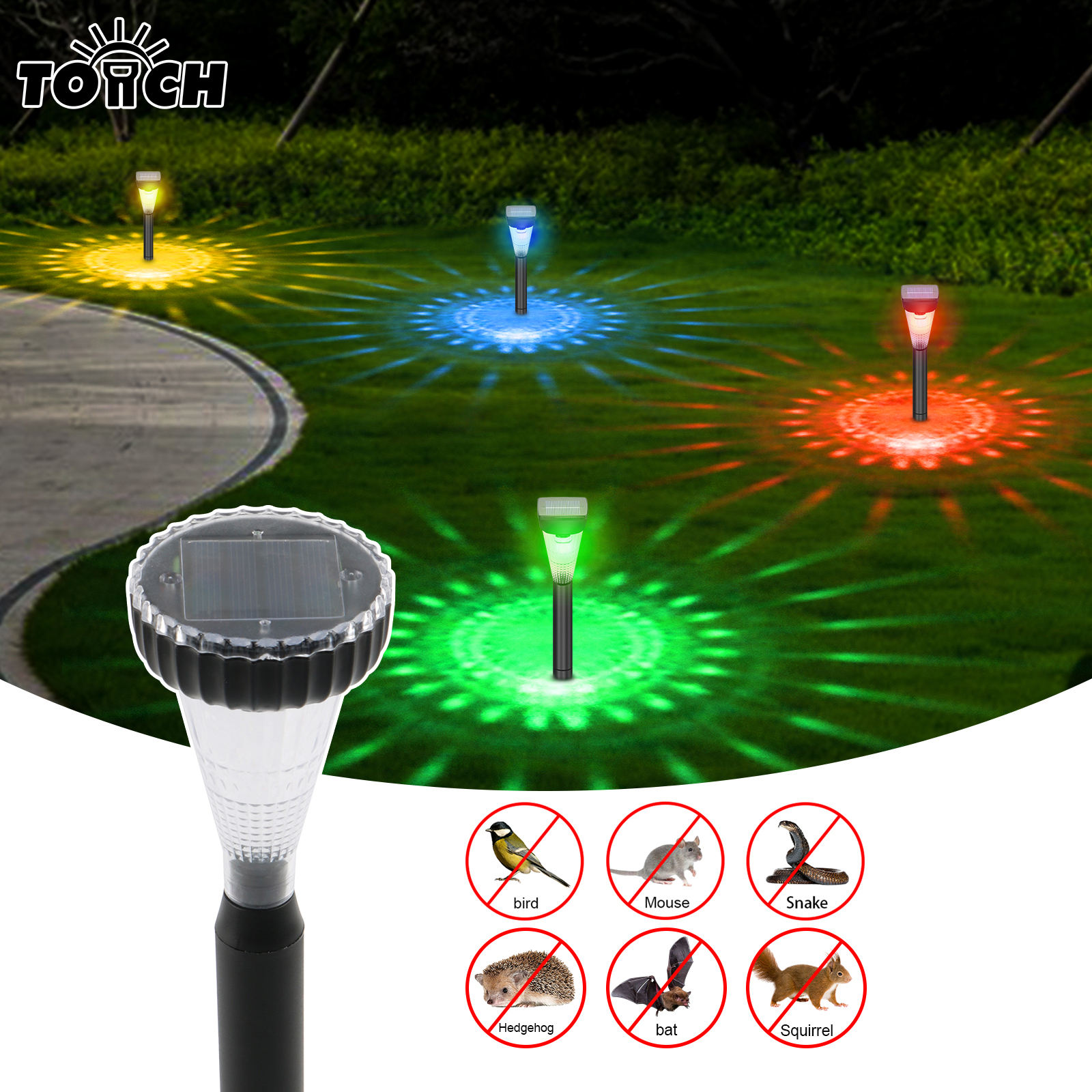 أورلايت 4 قطع مدخل شمسي يعمل بالطاقة الشمسية لردع الحيوانات صوت الموجة رادع القوارض والثعابين