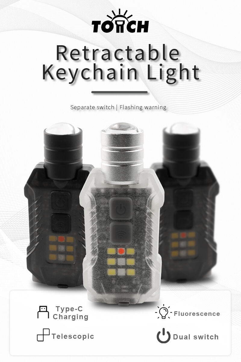 rechargeable zoomable laser keychain flashlight with magnet and multi color side light-12