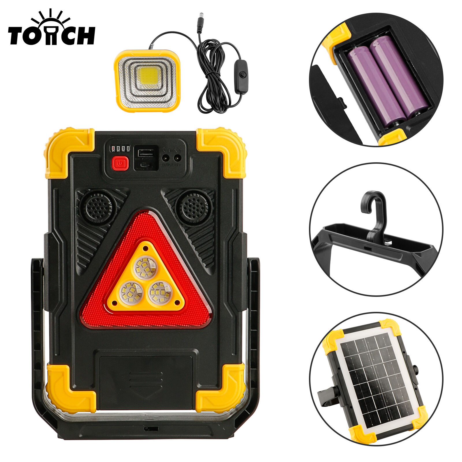 Солнечный перезаряжаемый рабочий светильник с power bank, будильником и выходным освещением, USB Type-C