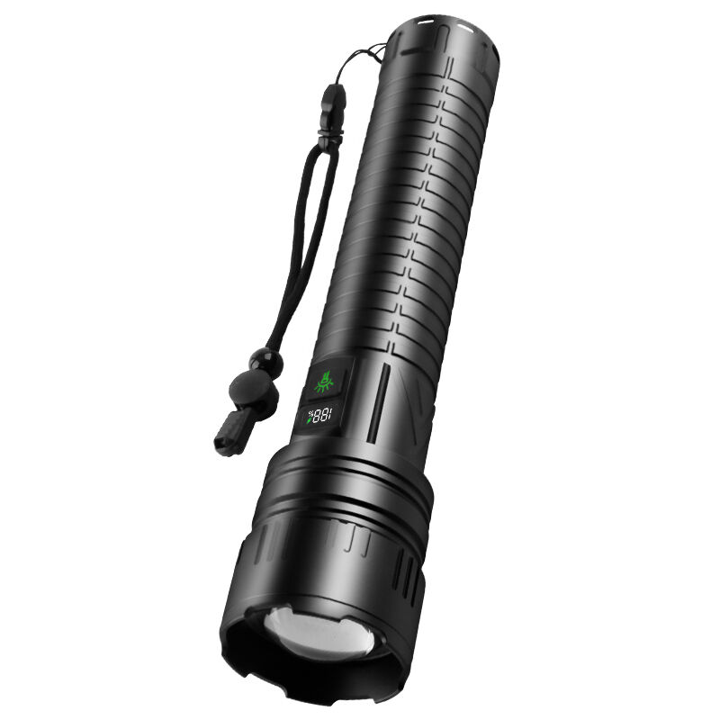 مصباح يدوي عالي القدرة قابل للتكبير مع بنك طاقة وشاشة رقمية، منفذ يو إس بي من النوع C