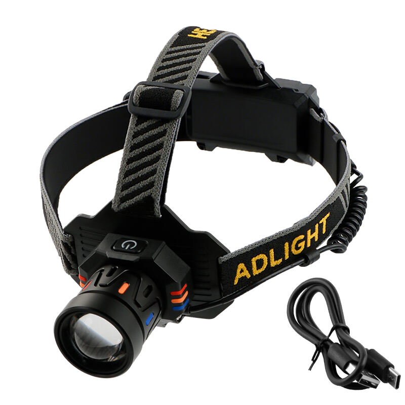 Lámpara frontal láser recargable de alta potencia con luz trasera, indicador de potencia y zoom, carga tipo C