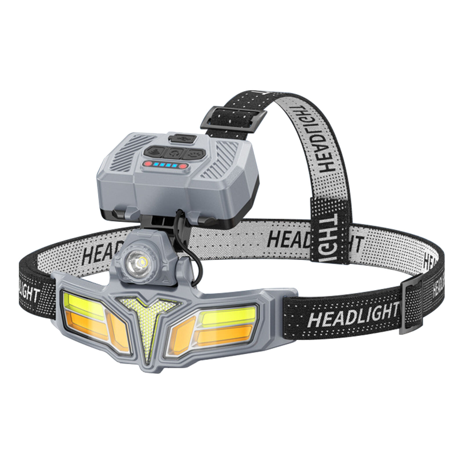 Solar & Type-C Rechargeable LED Headlamp with Motion Sensor, Power Display and Rear Warning Light
