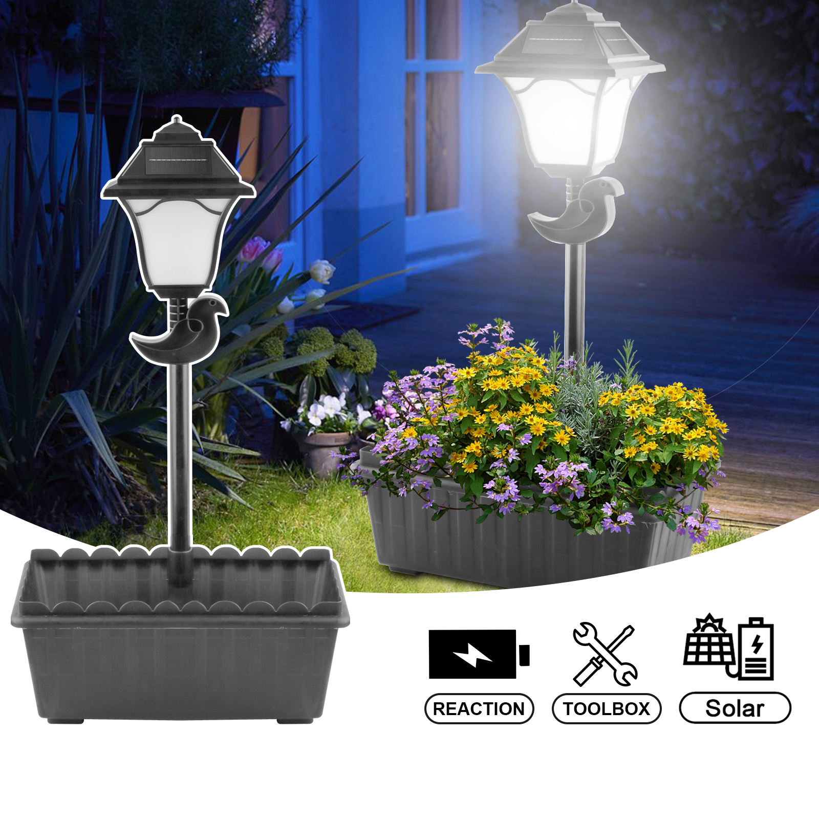 مصباح حديقة على شكل وعاء زراعة يعمل بالطاقة الشمسية ويُحاكي اللهب