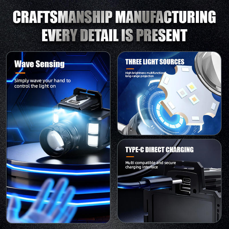 rechargeable multi color laser  smd headlamp with zoom digital power display type c charging-8