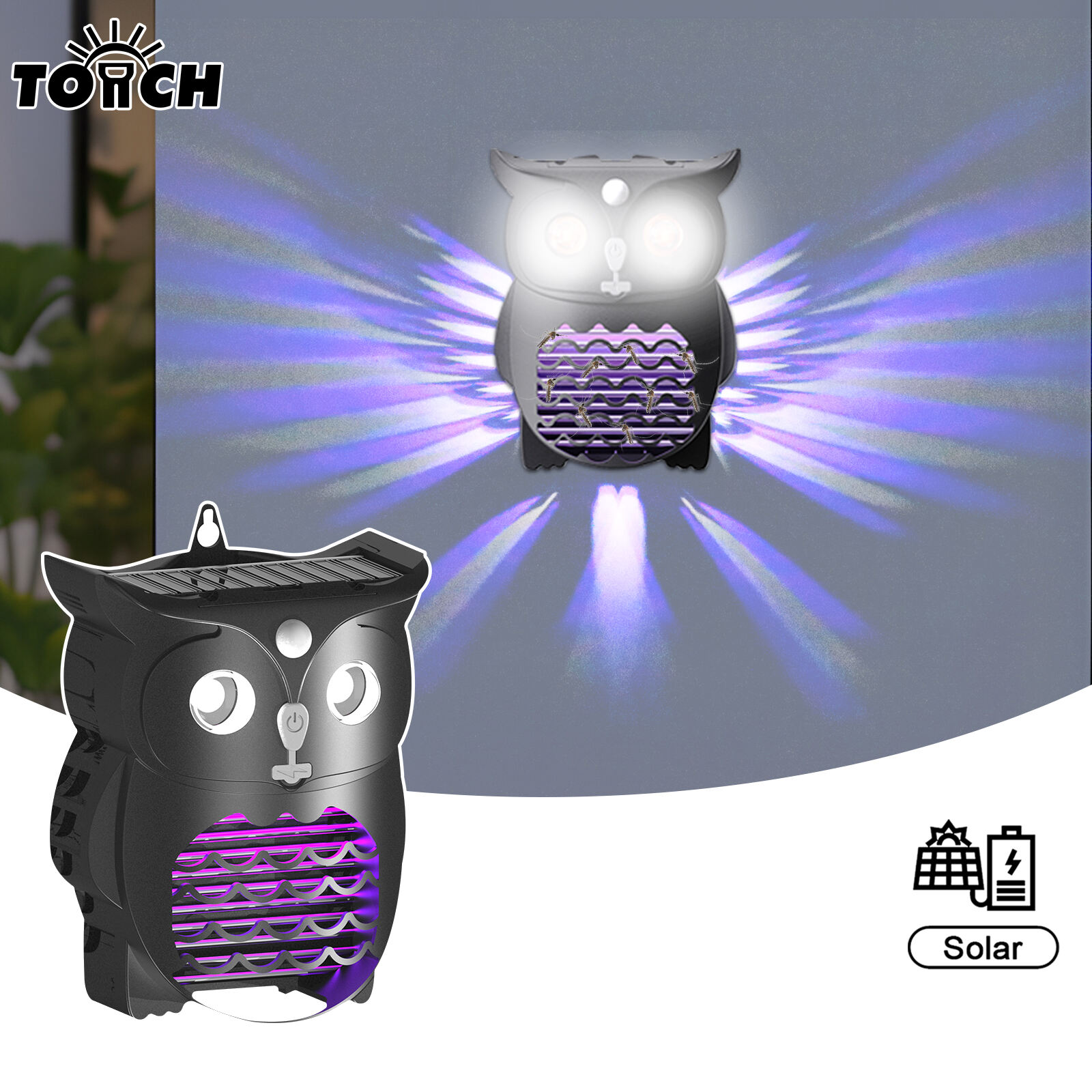 Solar Bug Zapper USB Rechargeable Wall Light Mosquito Killer Garden Lamp Motion Sensor LED Outdoor Lights