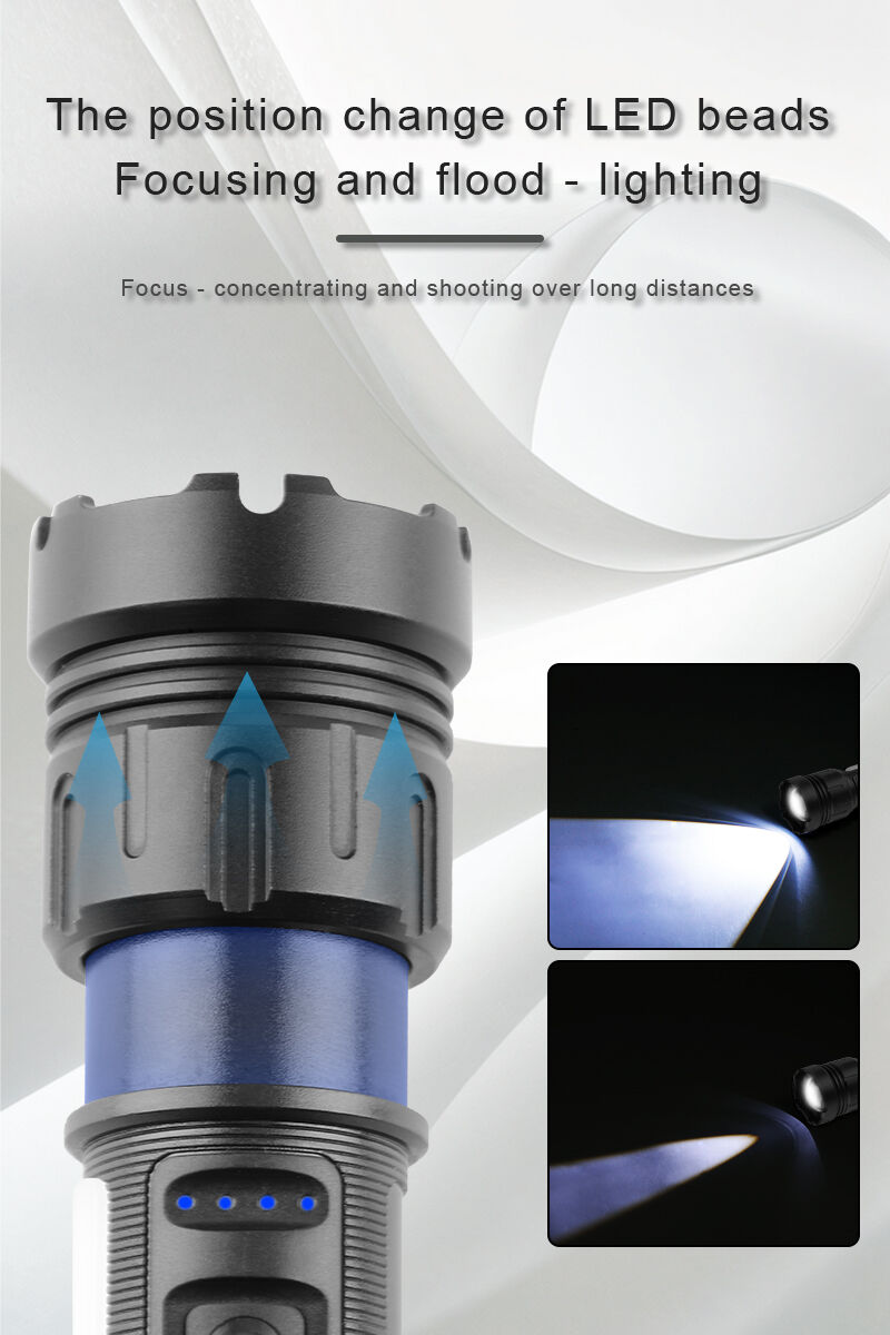 zoomable rechargeable led flashlight with power display and power bank function-17