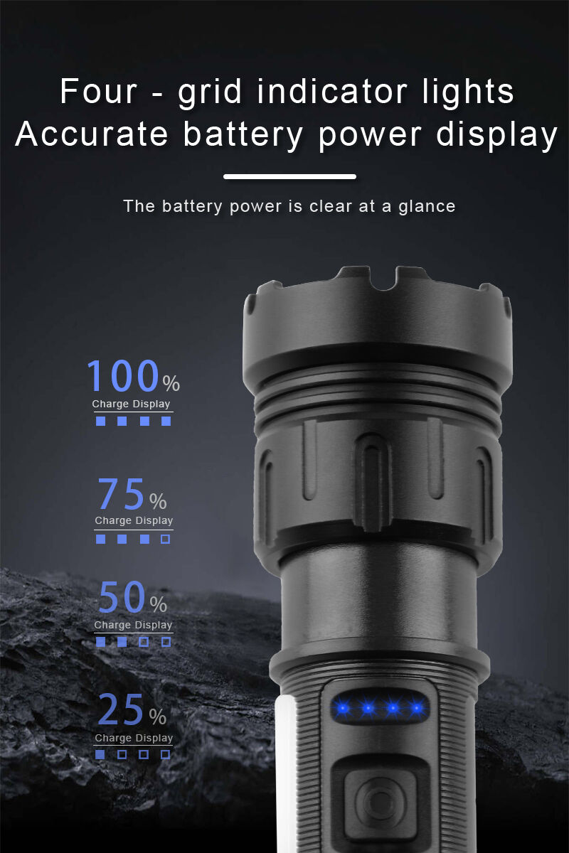 zoomable rechargeable led flashlight with power display and power bank function-8