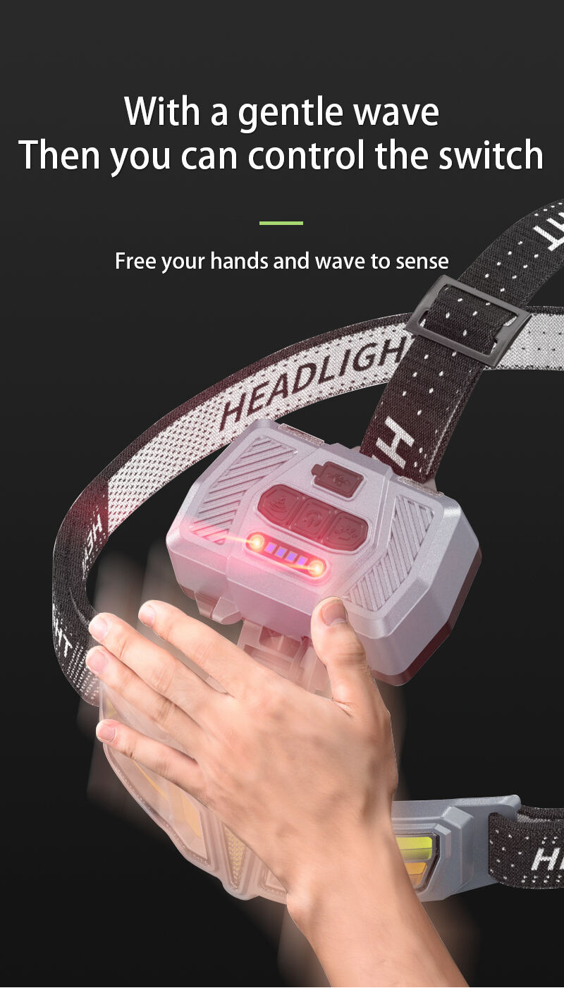 solar  type c rechargeable led headlamp with motion sensor power display and rear warning light-10