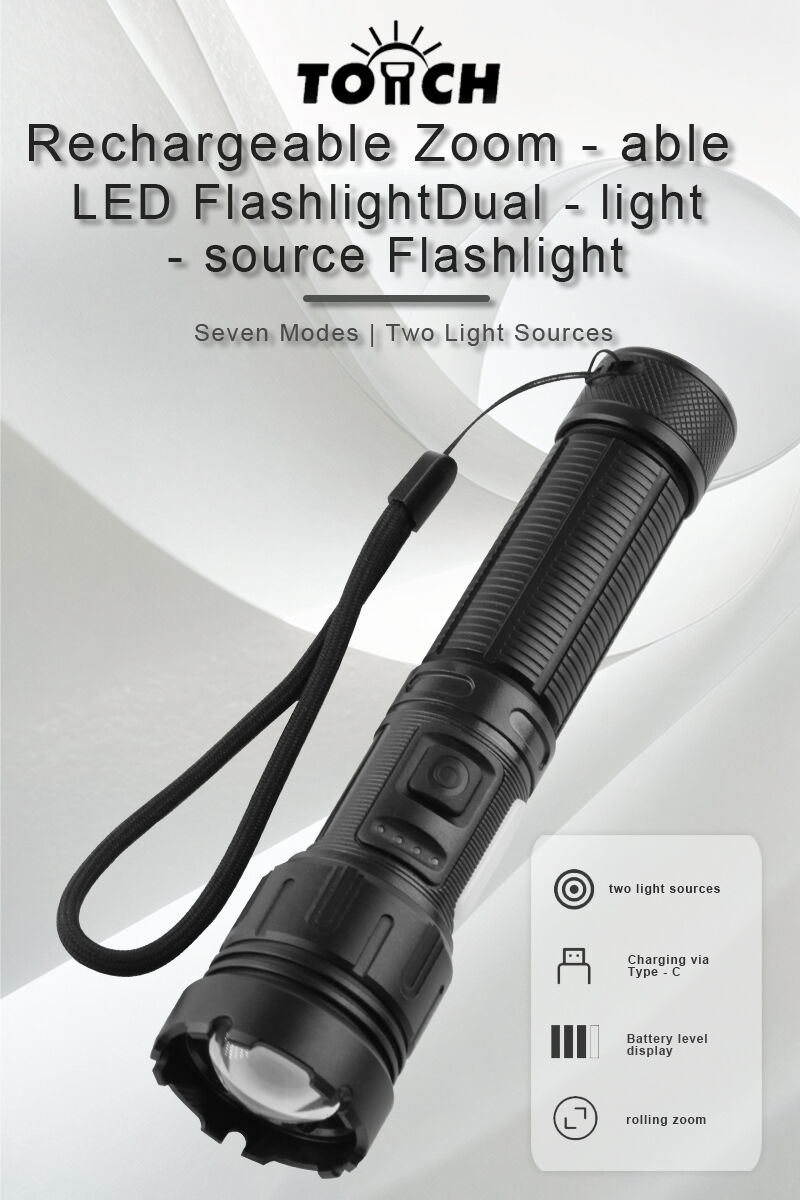 zoomable rechargeable led flashlight with power display and power bank function-14
