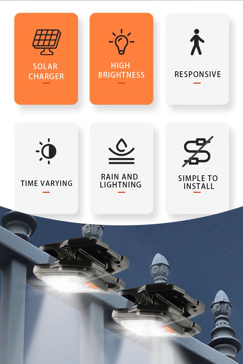 solar rechargeable led light with pir motion sensor  clip usb type c-17