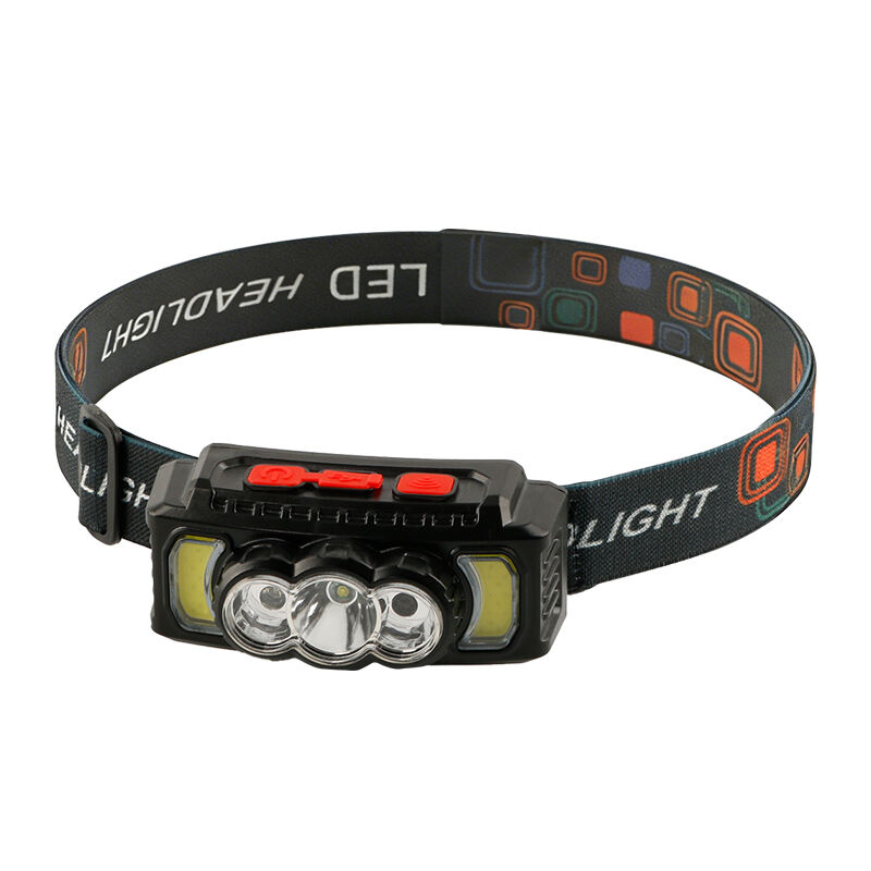 Linterna frontal recargable XPE + COB dual con sensor de movimiento y luz intermitente roja, faro exterior impermeable