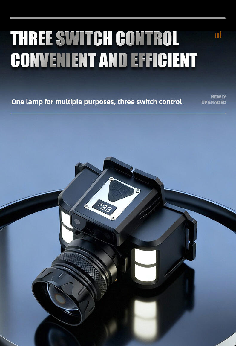 rechargeable multi color laser  smd headlamp with zoom digital power display type c charging-6