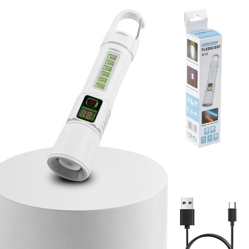 مصباح يدوي للعمل قابل لإعادة الشحن عالي التلومن مع عرض رقمي للطاقة ومشبك علوي للتعليق