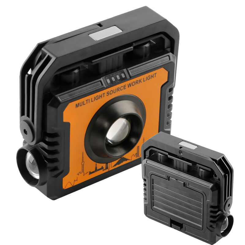 Aurinkopaneeilla ladattava retkeilyvalo jalustalla, koukulla ja virtapankilla, USB Type-C